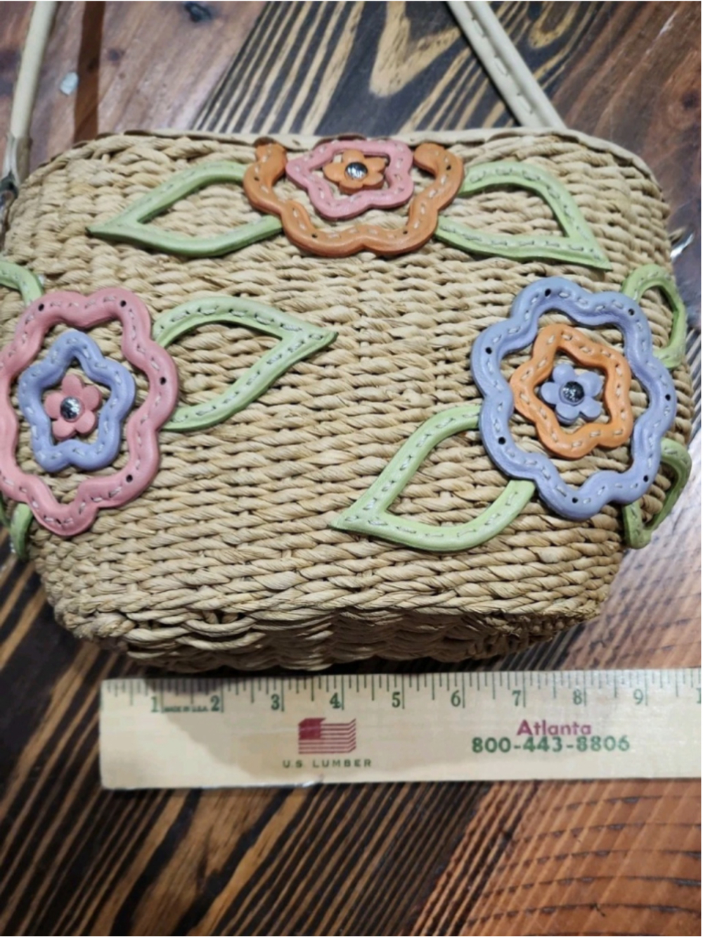 Y2K Brighton Woven Straw & Leather Flowers Boho Bucket Bag, EUC - Picture 11 of 16
